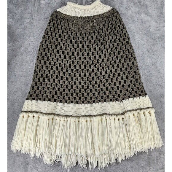 Womens Sweater Shawl Olive Green One Size Open Knit Fringed Winter Cape Poncho - Picture 2 of 8